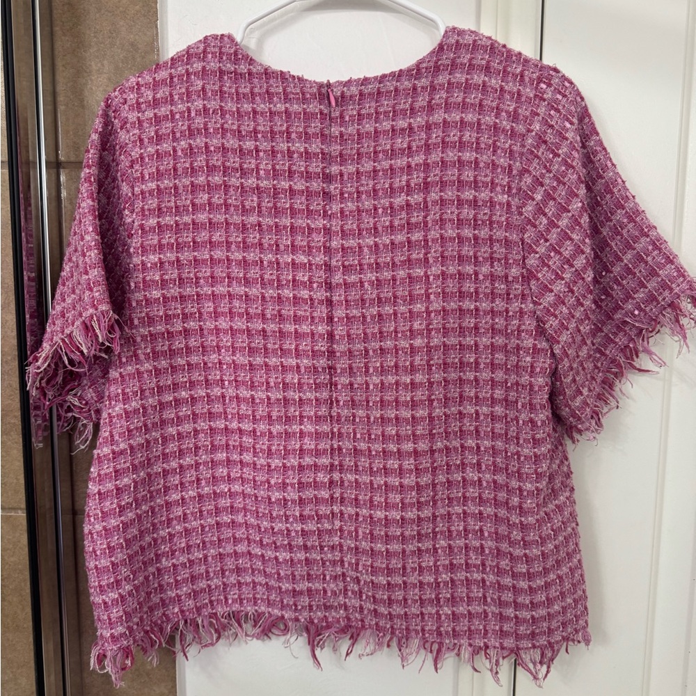 🌸 VICI Pink Tweed Short Sleeve Top – Size Large 🌸 - Picture 2 of 3